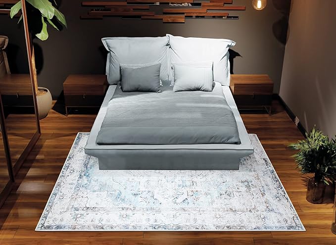 Bloom Rugs Washable Non-Slip 2' x 3' Rug - Beige/Blue Traditional Oriental Area Rug for Living Room, Bedroom, Dining Room, and Kitchen - Exact Size: 2' x 3'