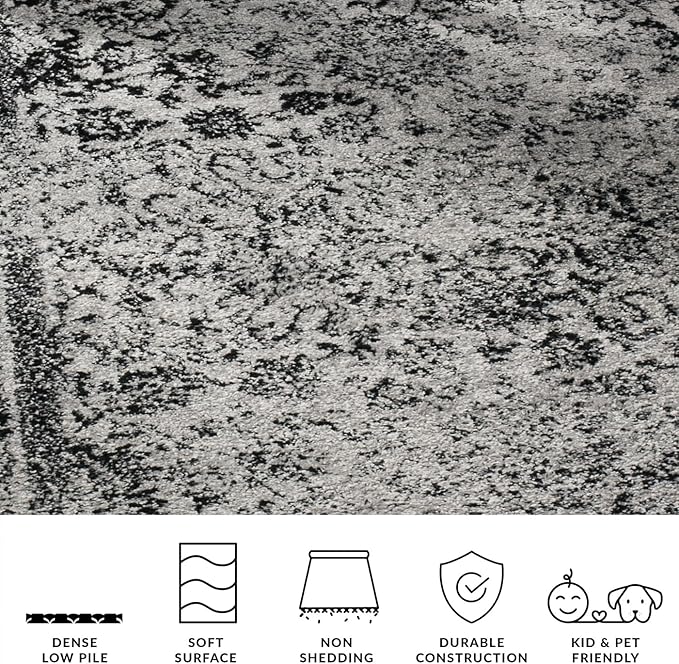 SAFAVIEH Adirondack Collection Runner Rug - 2'6" x 20', Grey & Black, Distressed Vintage Floral Design, Non-Shedding & Easy to Clean, Ideal for Hallway, Foyer, Entryway, Bedroom (ADR109B)