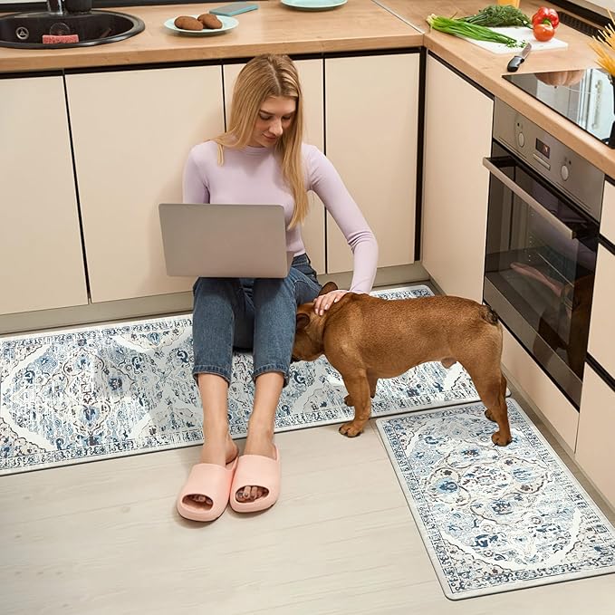 Ileading Anti Fatigue Kitchen Rugs Sets of 2 Cushioned Kitchen Mats for Floor Waterproof Kitchen Mat Set Non Slip Comfort Standing Mat for Kitchen, Office, Sink, Laundry
