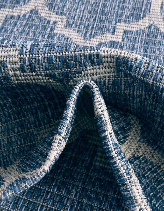 Unique Loom Outdoor Trellis Collection Area Rug (10' Round Navy Blue/Ivory)