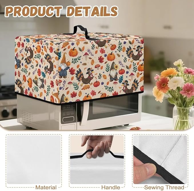 Microwave Oven Cover, Thanksgiving Turkey Dustproof Machine Protector Decorative Kitchen Appliance Cover Waterproof Polyester Fabric for Most Countertop Microwaves Easy to Clean