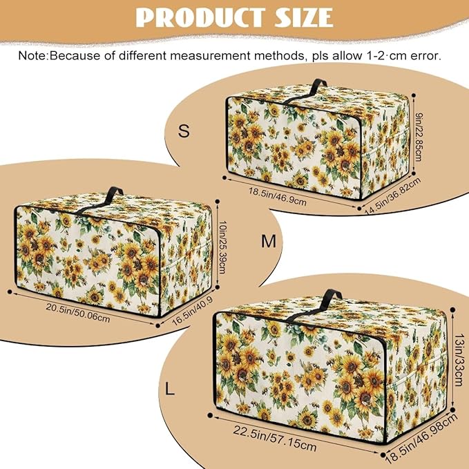 Sunflower Bee Print Toaster Oven Cover Dust-Proof Microwave Oven Cloth Cover with Storage Pockets Foldable Kitchen Machine Covers Case Protections Protector, M