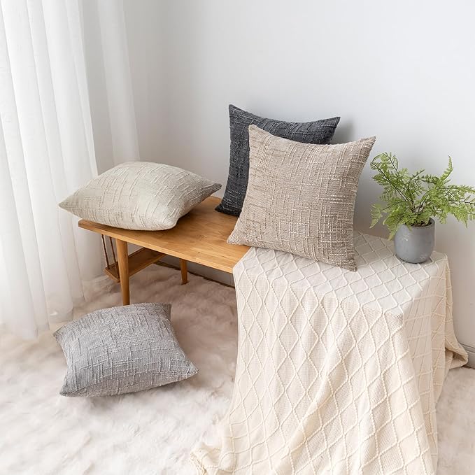 Decorative Throw Pillow Covers 20x20 Inch Set of 4, Soft Solid Farmhouse Chenille Couch Pillows, Spring Pillow Covers for Couch Sofa Bed Living Room Home Decor Pillowcase, Light Colors