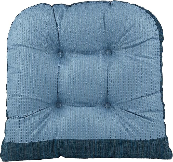 Klear Vu Gripper Overstuffed Universal Non-Slip Dining Chair Cushions for Kitchen Decor or Office Use, U-Shaped Skid-Proof Seat Pad, 17x17 Inches, 2 Count (Pack of 1), Chenille Sapphire Blue