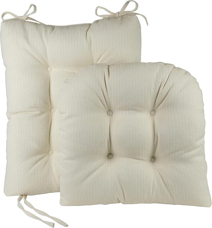 Klear Vu Omega Non-Slip Rocking Chair Cushion, Assembled in USA, Thick Tufted Design, Includes Seat Pad & Back Pillow with Ties, 17x17 Inches, 2-Piece Set, Solid Ivory