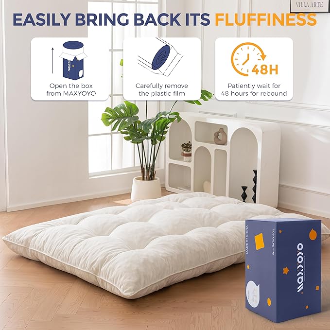 MAXYOYO Japanese Floor Mattress Queen Size, 6" Foldable Futon Mattress Tufted Roll Up Floor Bed, Thick Chenille Tatami Mat Sleeping Pad for Camping Guest Room Dormitory Bedroom RV, Beige