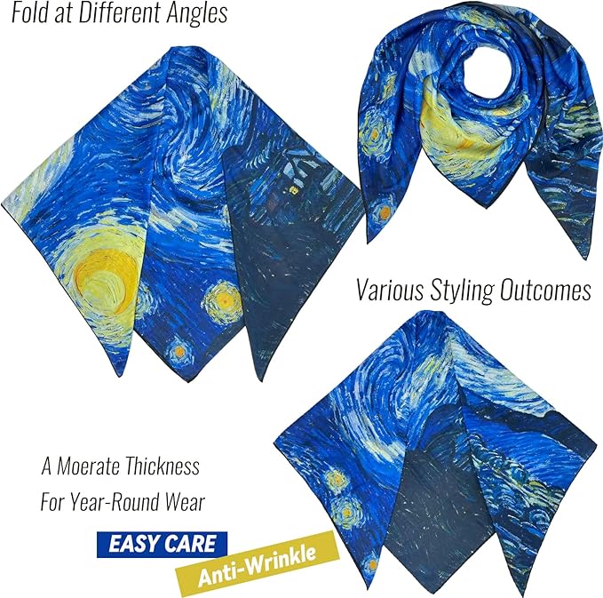 Artist Oil Painting Wraps 51"x51" Cashmere-Soft Art Pashmina Luxury Rolled Hem Women Large Travel Blanket Shawl