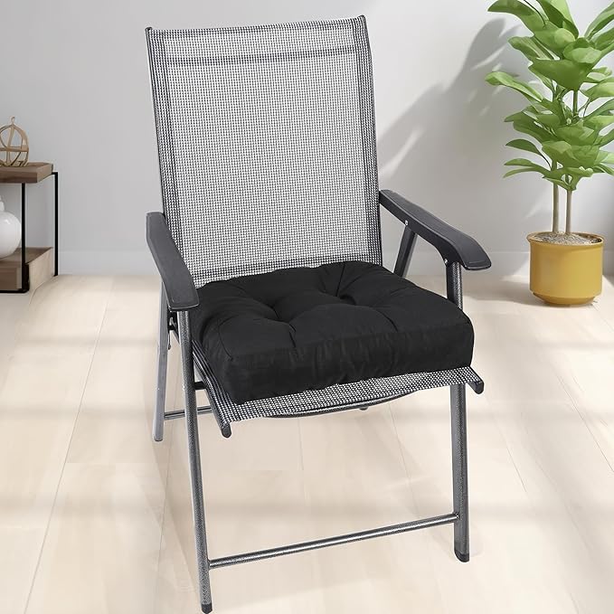 RACE LEAF Patio Chair Cushions 17x17 Inch 4 Pack, Memory Foam Outdoor Cushions Water Resistant Non-Slip Tufted for Garden Chair (Black)