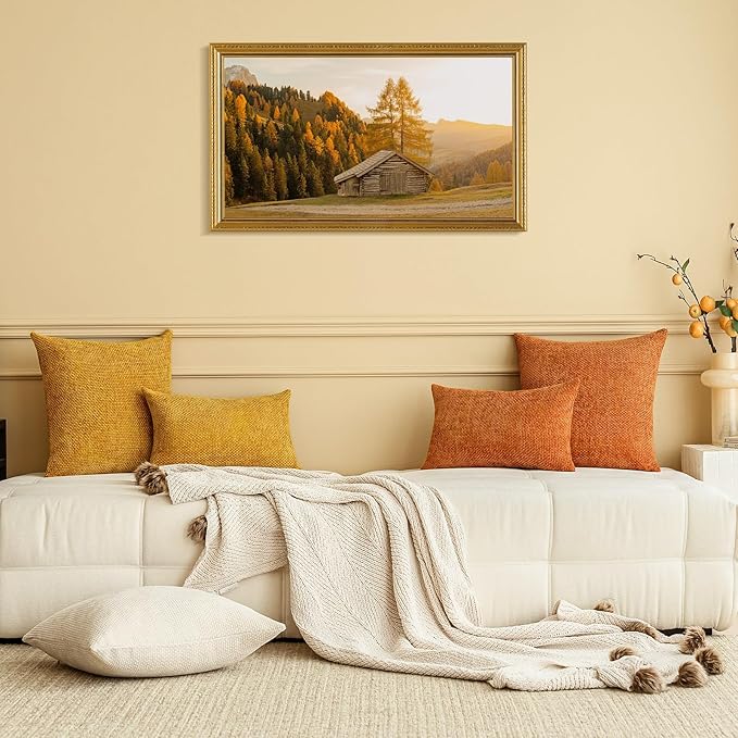 a moment Fall Orange Chenille Throw Pillow Covers 18x18 Inch Pack of 2 Modern Decorative Throw Pillow Covers Farmhouse Cross Covers Home Decor for Sofa Bedroom Living Room