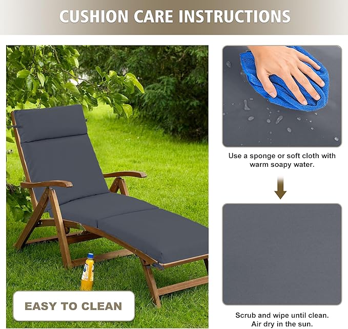 Chaise Lounge Cushion 80x26x3 Inch – Set of 2 Outdoor Lounge Chair Cushions, Lounger Pad Replacement with Fade-Resistant, Removable & Machine-Washable Covers, Ideal for Patio Chaise Chairs, Dark Grey