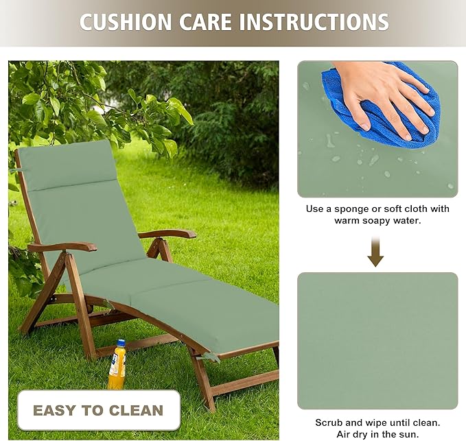 Chaise Lounge Cushion 72x21x3 Inch ?Set of 4 Outdoor Lounge Chair Cushions, Lounger Pad Replacement with Fade-Resistant, Removable & Machine-Washable Covers, Ideal for Patio Chaise Chairs, Sage Green