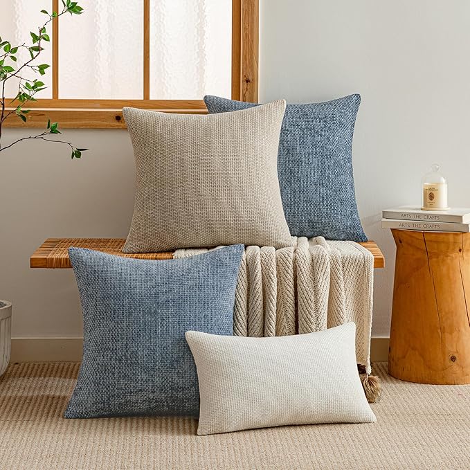 a moment Blue Chenille Throw Pillow Covers 12x20 Inch Pack of 2 Modern Decorative Throw Pillow Covers Farmhouse Cross Covers Modern Home Decor for Sofa Bedroom Living Room
