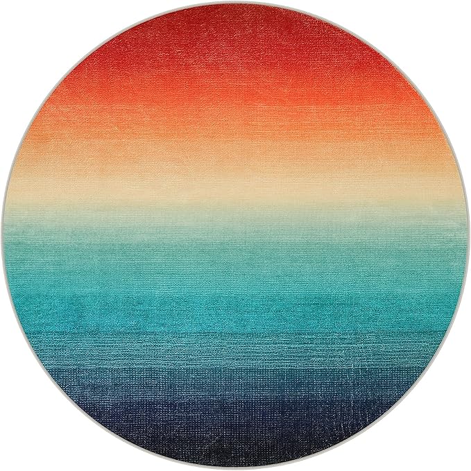 Wonnitar Modern Ombre Washable Round Area Rug 5ft, Large Circle Christmas Rug for Bedroom, Non-Slip Rainbow Kitchen Throw Mat, Stain Resistant Low Pile Carpet for Living Room (Colorful, Round 5ft)