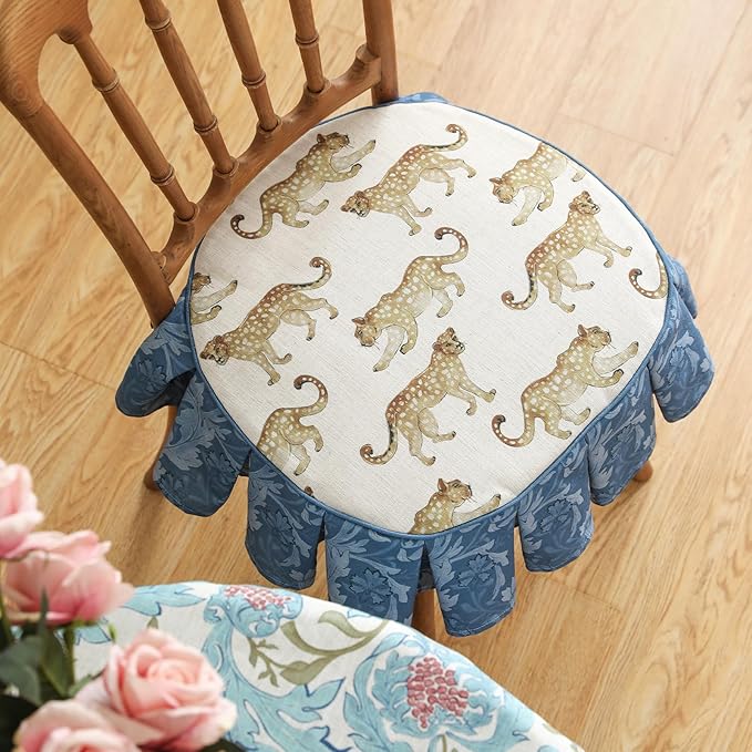 patdrea Pack of 2 Chair Cushions for Dining Chairs with Ruffled,Leopard Pattern Seat Pad with Ties,Removable,Non Slip Chair Pads Decor for Bar Stool Cushions,Indoor Kitchen Chairs, 17.7"x17.7"