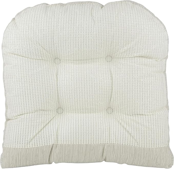 Klear Vu Gripper Overstuffed Universal Non-Slip Dining Chair Cushions for Kitchen Decor or Office Use, U-Shaped Skid-Proof Seat Pad, 17x17 Inches, 2 Count (Pack of 1), Chenille Ivory