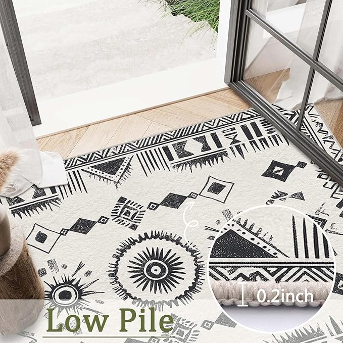 4x6 Western Area Rug Southwestern Tribal Black White Rug Non Slip Low Pile Large Carpet for Home Kitchen Living Room Bedroom Dining Room Office