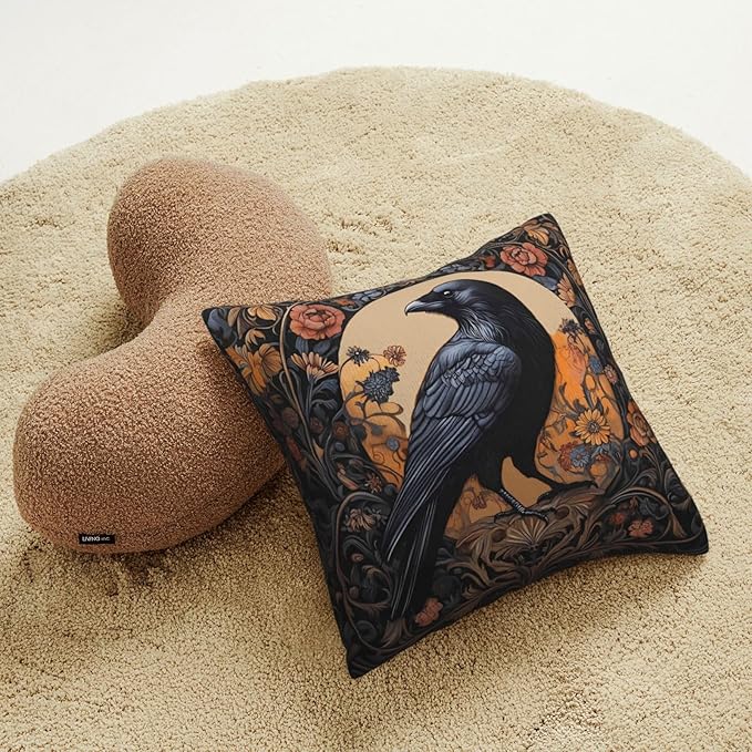 Mystical Raven Art Print Decor, William Morris Abstract Vintage Floral Design 18x18 inches Throw Pillow Covers Square Pillowcases Decor for Bed Couch Sofa Room Cushion Covers