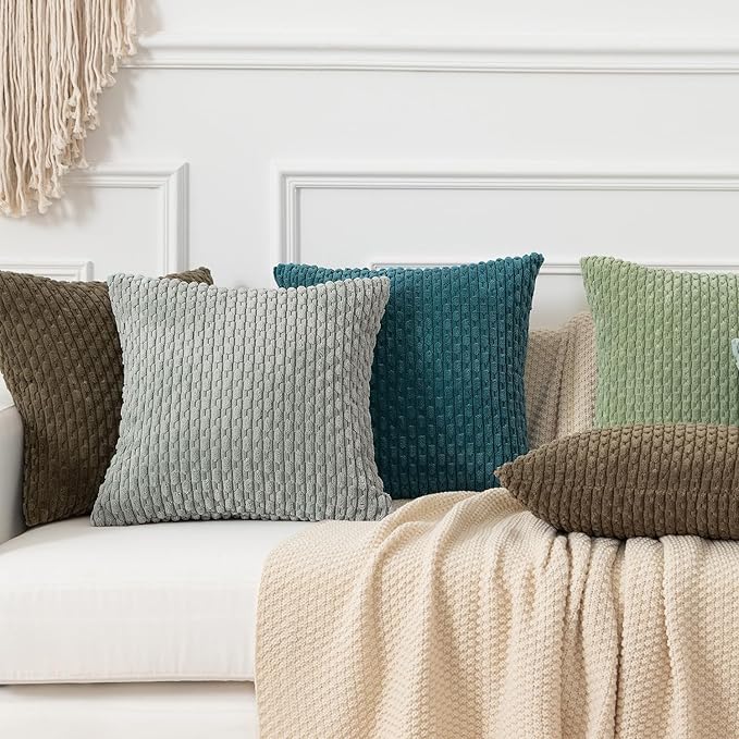 Kevin Textile 14x24 Inch Pillow Cover 1 Pack Boho Decorative Soft Striped Corduroy Lumbar Farmhouse Color Accent Rectangle Cushion Case for Living Room Couch Sofa Bed, Teal Blue