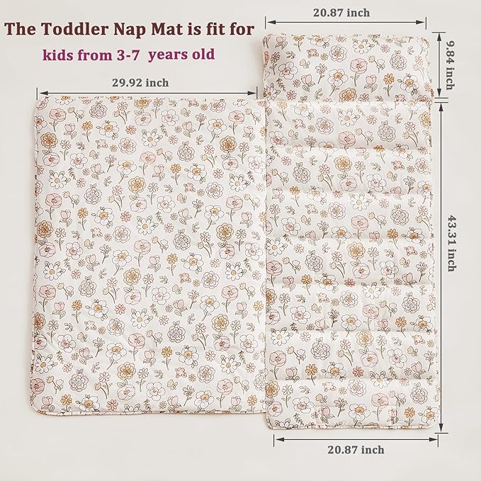 Toddler Nap Mat with Removable Pillow,Ultra Soft Slumber Bags for Girls,Kids Sleeping Bags with Roll Up Design, Perfect for Preschool,Daycare,Kindergarten