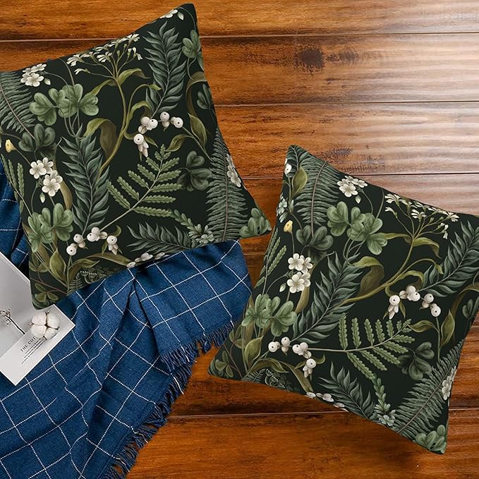 Spring Floral Throw Pillow Covers Set of 2 Green Herbs Botanical Pillow Covers 16x16 Inch Modern Farmhouse Home Decorative Pillow Cases Cushion Cover for Sofa Living Room Office