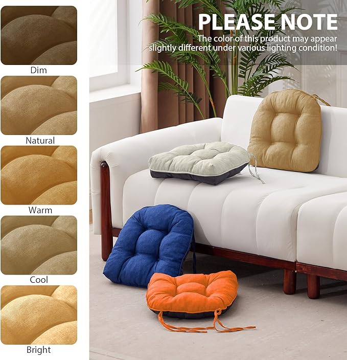 Chair Cushions for Dining Chairs, Seat Cushions for Kitchen Chairs, Indoor Seat Cushions with Ties, Tufted Foam Chair Pads, Non Slip Chair Cushions Set of 6, 15.5" x 15.5" x 4", Khaki