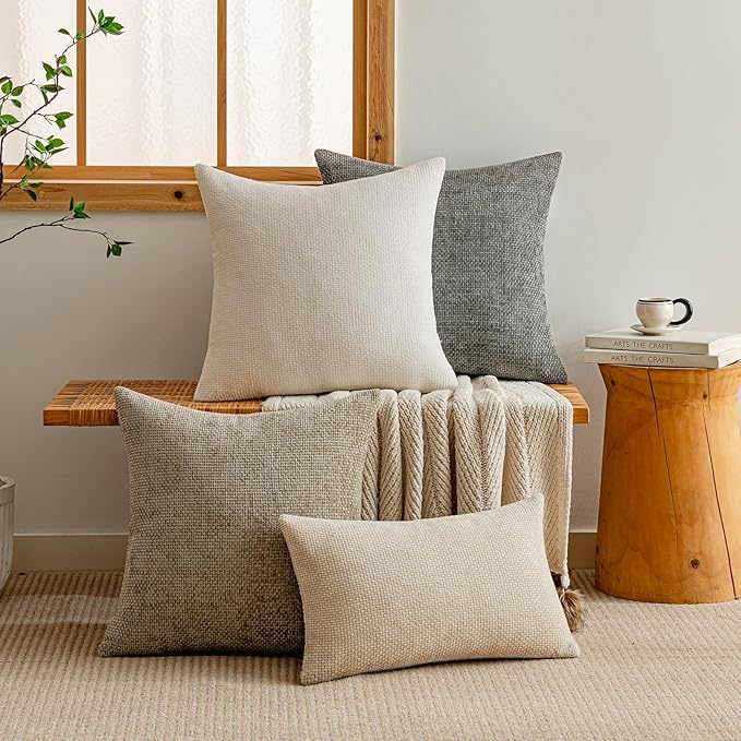 a moment Ivory Chenille Throw Pillow Covers 22x22 Inch Pack of 2 Modern Decorative Throw Pillow Covers Farmhouse Cross Covers Home Decor for Sofa Bedroom Living Room