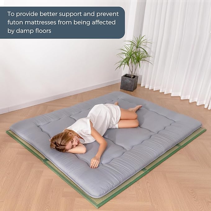MAXYOYO Japanese Tatami Mat 100% Rush Grass Portable Folding Mat Futon Mattress Firm Traditional Floor Bed 79"x60"x0.47"