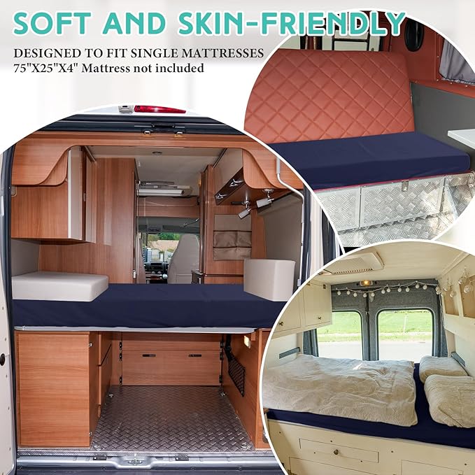 Breling Fitted Sheet (Sheet Only) Compatible with Milliard Trifold Mattress Folding Mattress Fitted Microfiber Bedsheet for Camp Bunk Rvs Bed (Navy Blue,Twin,4'')