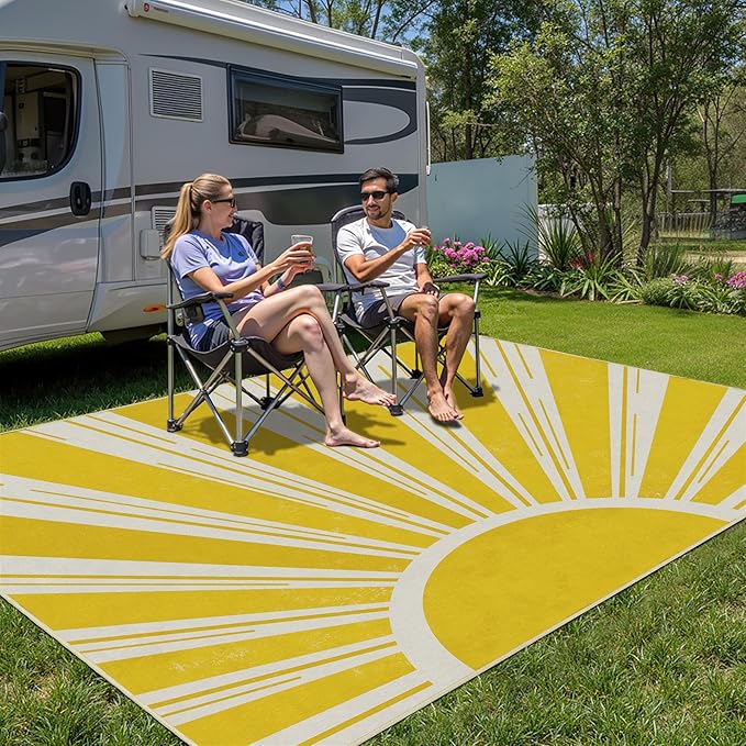 Outdoor Indoor Area Rug Boho Sun Washable Outdoor Patio Rugs Medieval Aesthetic Vintage Abstract Art Non-Slip Carpet for Living Room, Patio, Porch, Pool Deck (5x8)