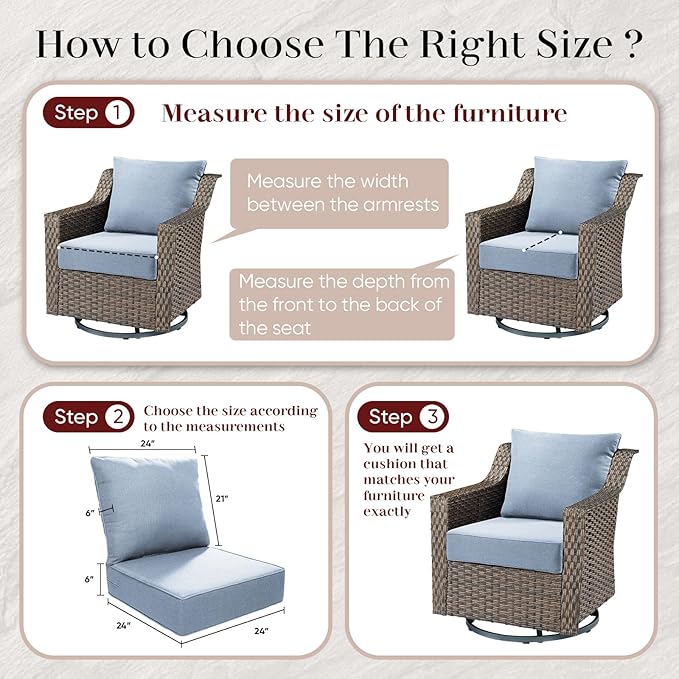 Luxury Outdoor Seat Cushion Set-24 x 24 x 6 Inch Outdoor Chair Cushions with Water Resistant & Removable Cover Outdoor Cushions for Patio Furniture Chair Sofa Couch