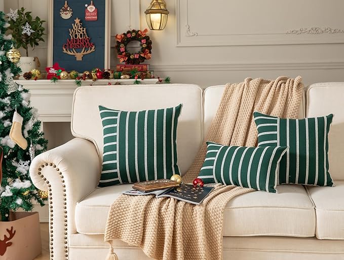 Caflife Boho Christmas Pillow Covers 12x20 Set of 2 Soft Farmhouse Decorative Sofa Pillow Cases, Holiday Christmas Throw Pillow Covers, Couch Bed Cushion Covers Living Room Home Decor