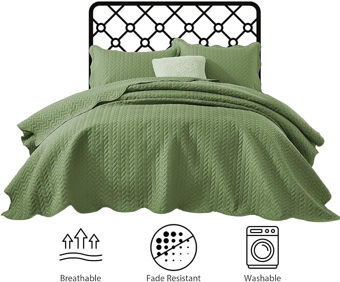 IR Imperial Rooms Twin Quilt Bedding Set Size (68” x 86”) + 1 Pillow Shams (20” x 26” + 2”) - 2 Pcs All Season Lightweight Reversible Microfiber Coverlet Embossed Quilt Bedspread (Olive Green)