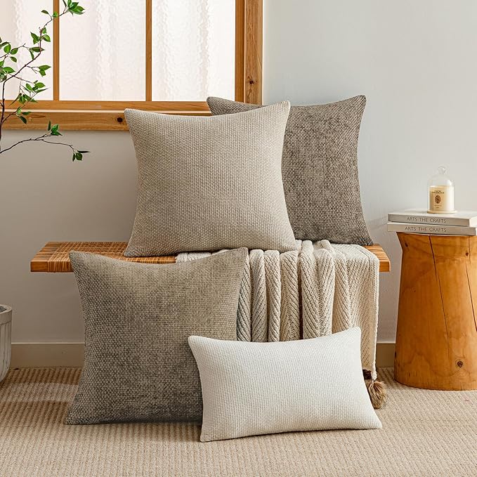 a moment Brown Chenille Throw Pillow Covers 12x20 Inch Pack of 2 Modern Decorative Throw Pillow Covers Farmhouse Cross Covers Home Decor for Sofa Bedroom Living Room