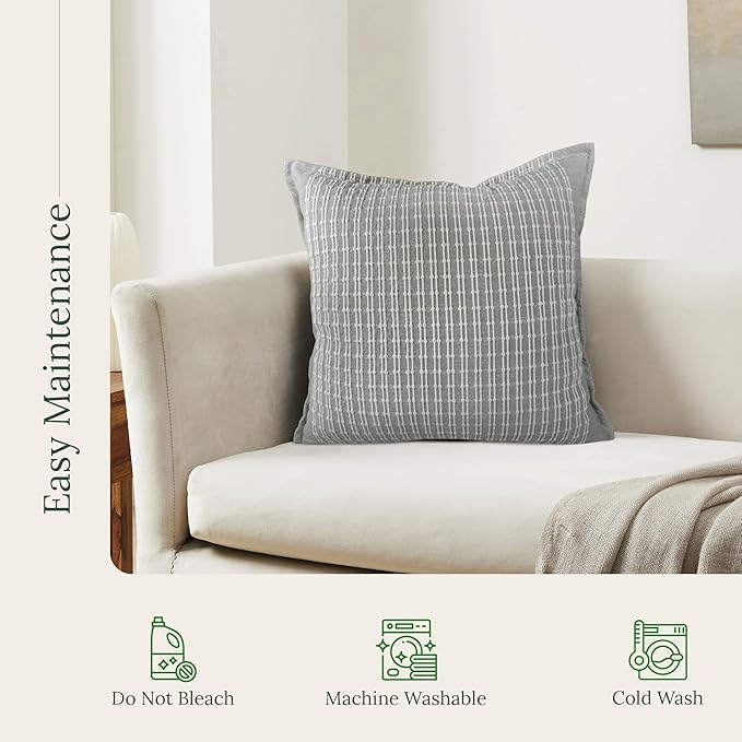 SanVia Serene Premium Cotton Throw Pillow Covers, 20 x 20 Inches, Luxurious Handwoven Couch Pillow Covers with Hidden Zipper, Elegant Home Décor, Insert Not Included