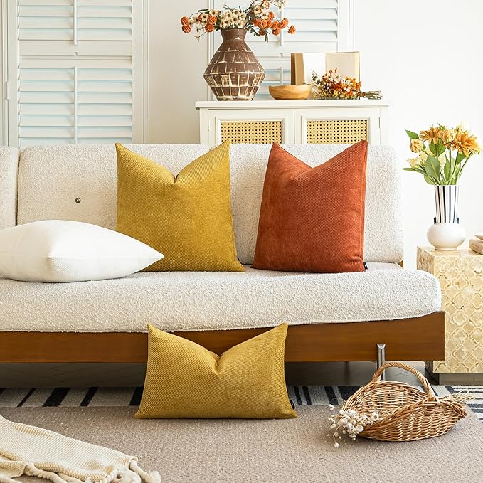a moment Pack of 2 Decorative Chenille Throw Pillow Covers with Twill Cushion Covers for Sofa Living Room Couch Bed 18x18 Inch Yellow