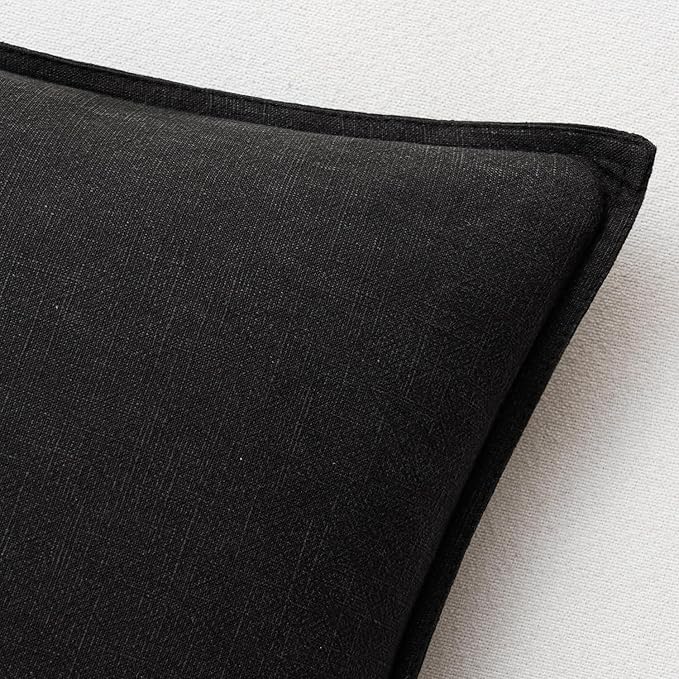 EMEMA Decorative Linen Throw Pillow Covers 20x20 Inch Black Boho Farmhouse Neutral Couch Throw Pillows for Bed Pack of 2 Accent Pillowcase Modern Sofa Cushion Livingroom Home