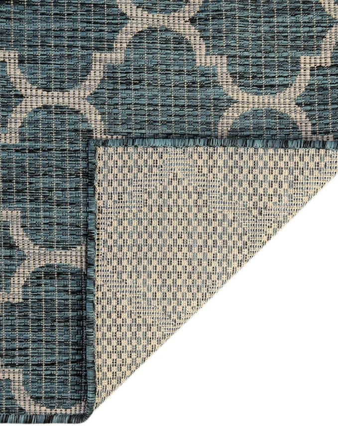 Unique Loom Outdoor Trellis Collection Area Rug (10' x 13' 1" Rectangle, Teal/ Gray)