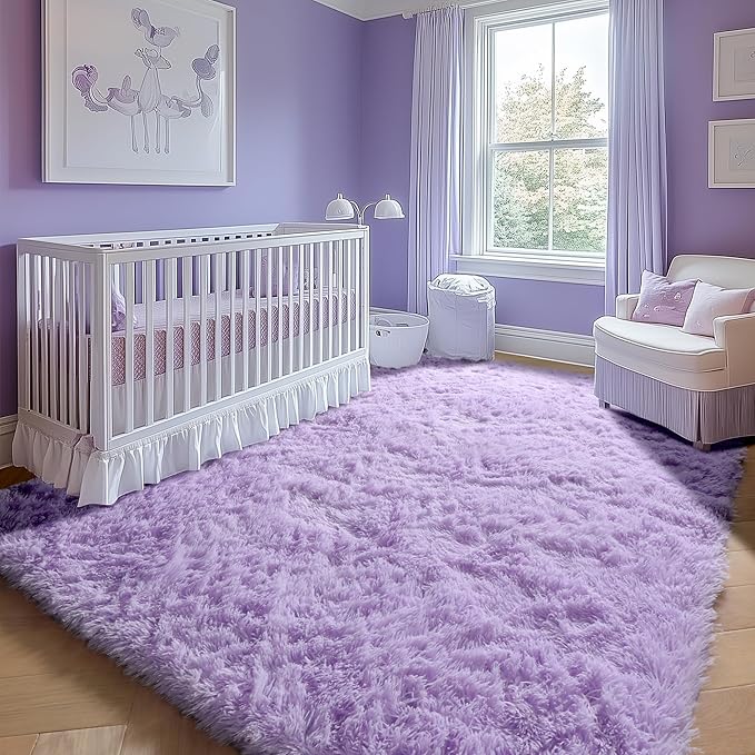 ONASAR Purple Area Rugs for Bedroom Living Room, Washable Fluffy 4x6 Indoor Bedside Floor Throw Rug, Soft Plush Shaggy Carpet for Nursery Kids Girls Boys Teen Dorm Home Office Decor Aesthetic