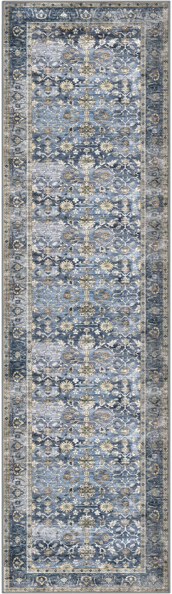 KUTA Vintage Wide Runners for Hallways 3x10 ft Blue Grey Beige Washable Kitchen Runner Non Slip Long Hall Runners Entryway Runner Rugs Floor Carpet for Indoor Backdoor Bedroom Kitchen