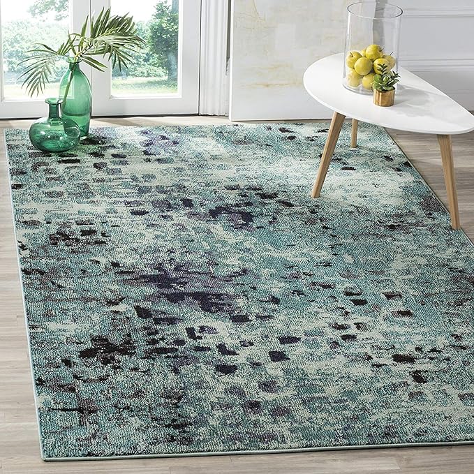 SAFAVIEH Monaco Collection Area Rug - 5'1" x 7'7", Light Blue & Multi, Boho Chic Abstract Watercolor Design, Non-Shedding & Easy Care, Ideal for High Traffic Areas in Living Room, Bedroom (MNC225J)
