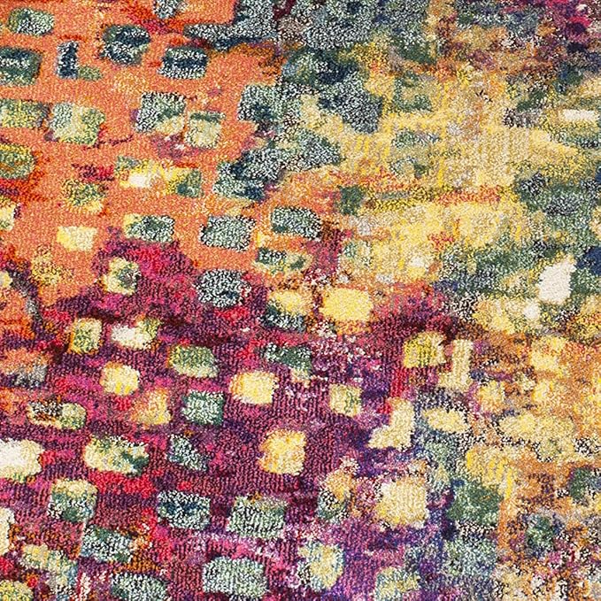 SAFAVIEH Monaco Collection Area Rug - 6'7" Square, Pink & Multi, Boho Chic Abstract Watercolor Design, Non-Shedding & Easy Care, Ideal for High Traffic Areas in Living Room, Bedroom (MNC225D)