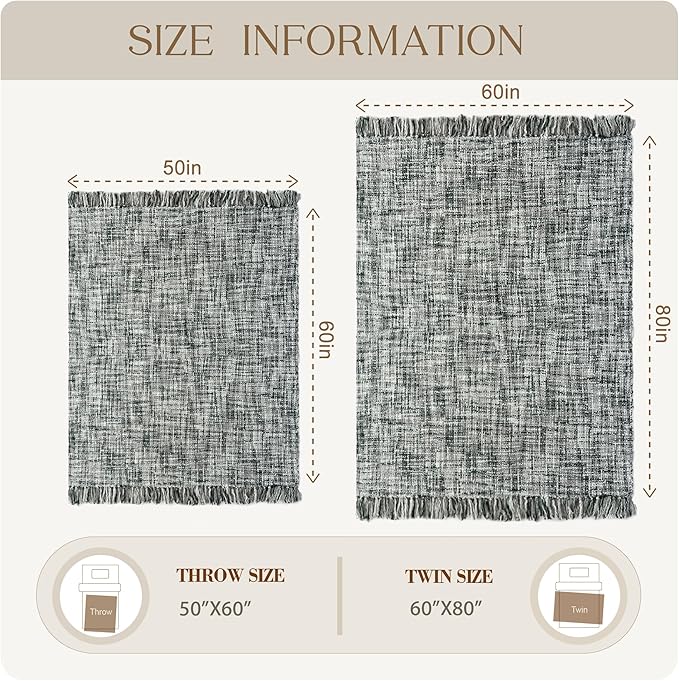 Multi-Color Grey Cable Knitted Throw Blanket for Couch,60"X80" Boho Style Textured Blankets for Home Decor,Super Soft Warm Cozy Chunky Knit Blanket with Decorative Tassels for Bed and Sofa