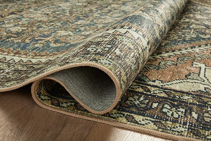 Loloi Magnolia Home by Joanna Gaines Banks Collection BAN-02 Denim/Clay 5'-0" x 7'-6", .13" Pile Height, Machine Washable, Area Rug