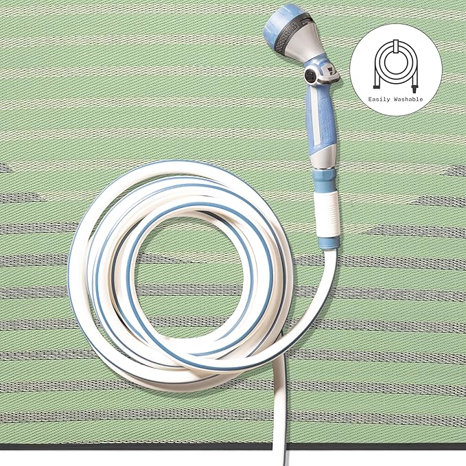 Fab Habitat Striped Outdoor Rug - Waterproof, Fade Resistant, Crease-Free - Premium Recycled Plastic - Porch, Deck, Balcony, Mudroom, Laundry Room, Patio - Kyoto - Green - 3 x 5 ft