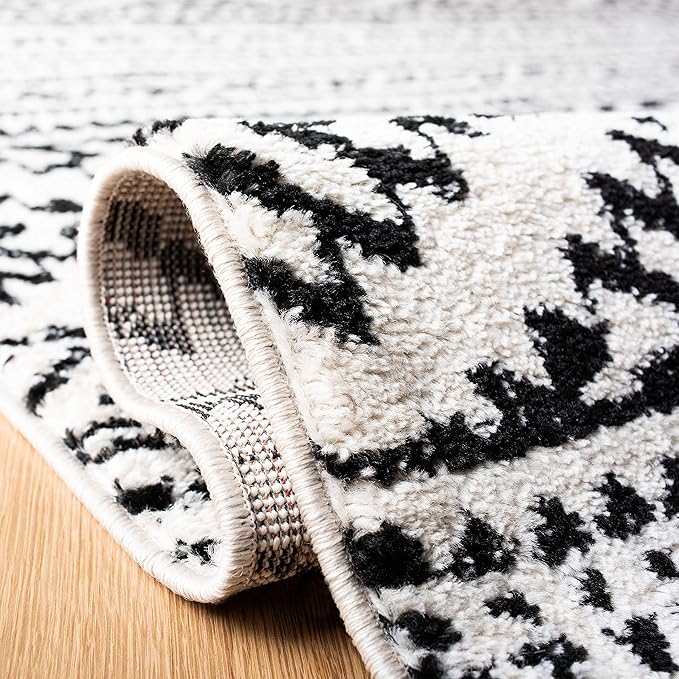 SAFAVIEH Tulum Collection Runner Rug - 2' x 13', Ivory & Black, Moroccan Boho Tribal Design, Non-Shedding & Easy to Clean, Ideal for Living Room, Hallway, Foyer, Bedroom (TUL272B)