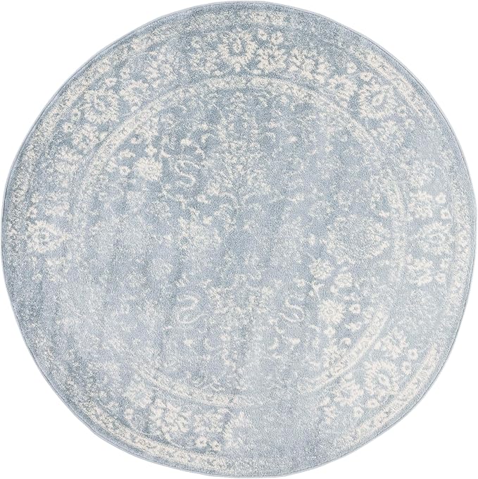 SAFAVIEH Adirondack Collection Area Rug - 4' Round, Slate & Ivory, Distressed Vintage Floral Design, Non-Shedding & Easy to Clean, Ideal for Living Room, Bedroom, Dining Space (ADR109T)