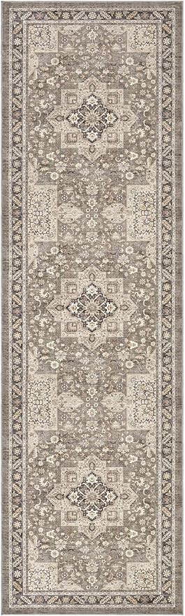 Vintage Hallway Runner Rug 3x10: Large Soft Washable Entryway for Kitchen Laundry Room Non-Slip Backing Runner for Entrance Living Room Bedroom Bathroom - Brown