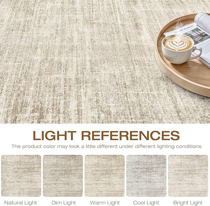 7x9 Area Rug Living Room: Washable Large Neutral Beige Rugs Abstract Soft Modern Stain Resistant Indoor Floor Non-Slip Carpet for Bedroom Nursery Kids Office Playroom Dining Room Under Table Home