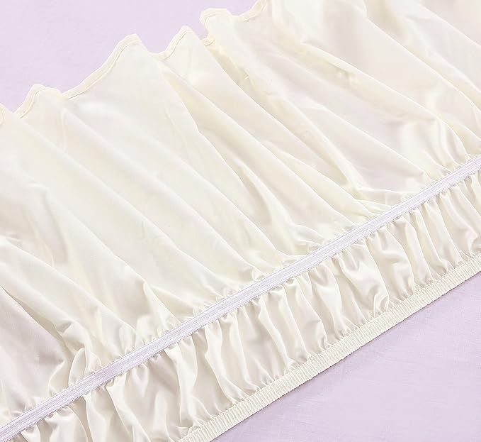 MEILA Wrap Around Bed Skirt Three Fabric Sides Elastic Dust Ruffled 16 Inch Tailored Drop,Easy to Install Fade Resistant-Ivory, Queen/King