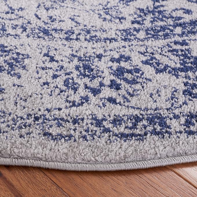 SAFAVIEH Adirondack Collection Area Rug - 6' Round, Grey & Navy, Distressed Vintage Floral Design, Non-Shedding & Easy to Clean, Ideal for Living Room, Bedroom, Dining Space (ADR109P)